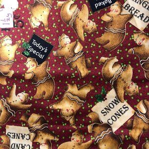 🛒 $14 Quilt Cotton Fabric Material - 1 1/2 yard Christmas Gingerbread Men #823
